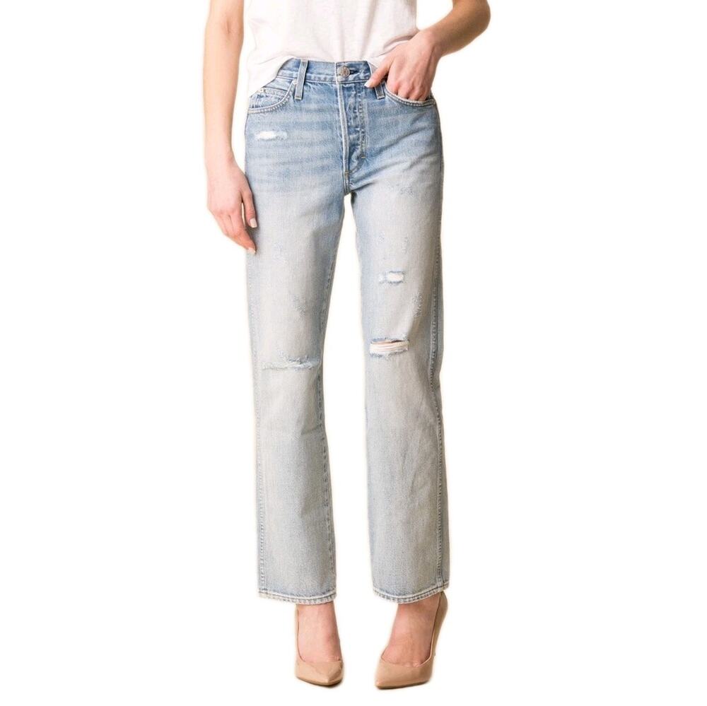 AMO Layla High Rise Relaxed Straight Leg Jeans Light Vintage Wash Women's 28